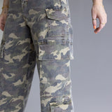 Hidden Nori Camo High Rise Wide Leg Cargo Jeans for Women in Green