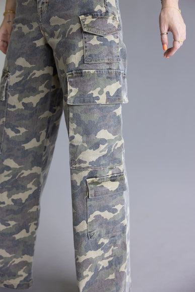 Hidden Nori Camo High Rise Wide Leg Cargo Jeans for Women in Green