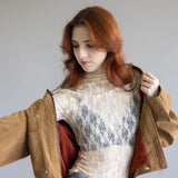 High Neck Lace Sheer Layering Top for Women in Champagne