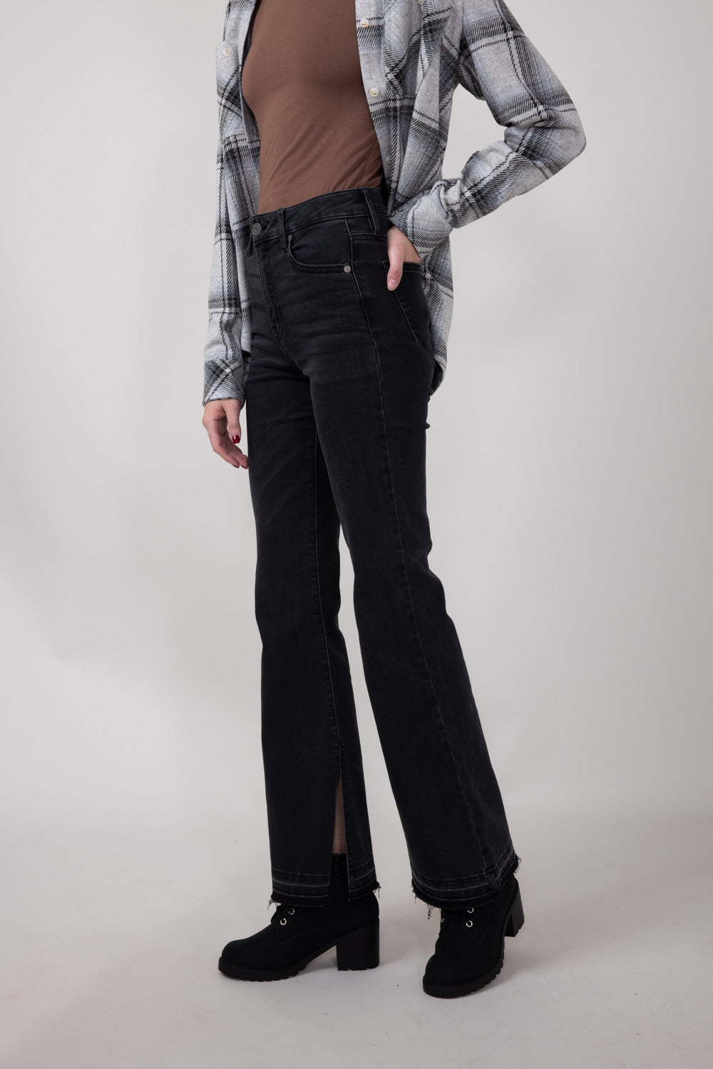 Hidden High Rise Let Out Happi Flare Jeans for Women in Black