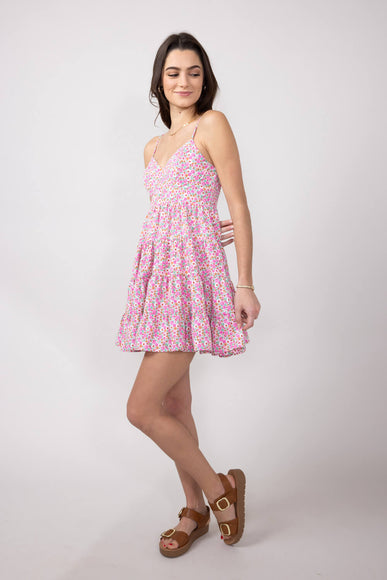 Tiered Babydoll Floral Mini Dress for Women in Light Pink