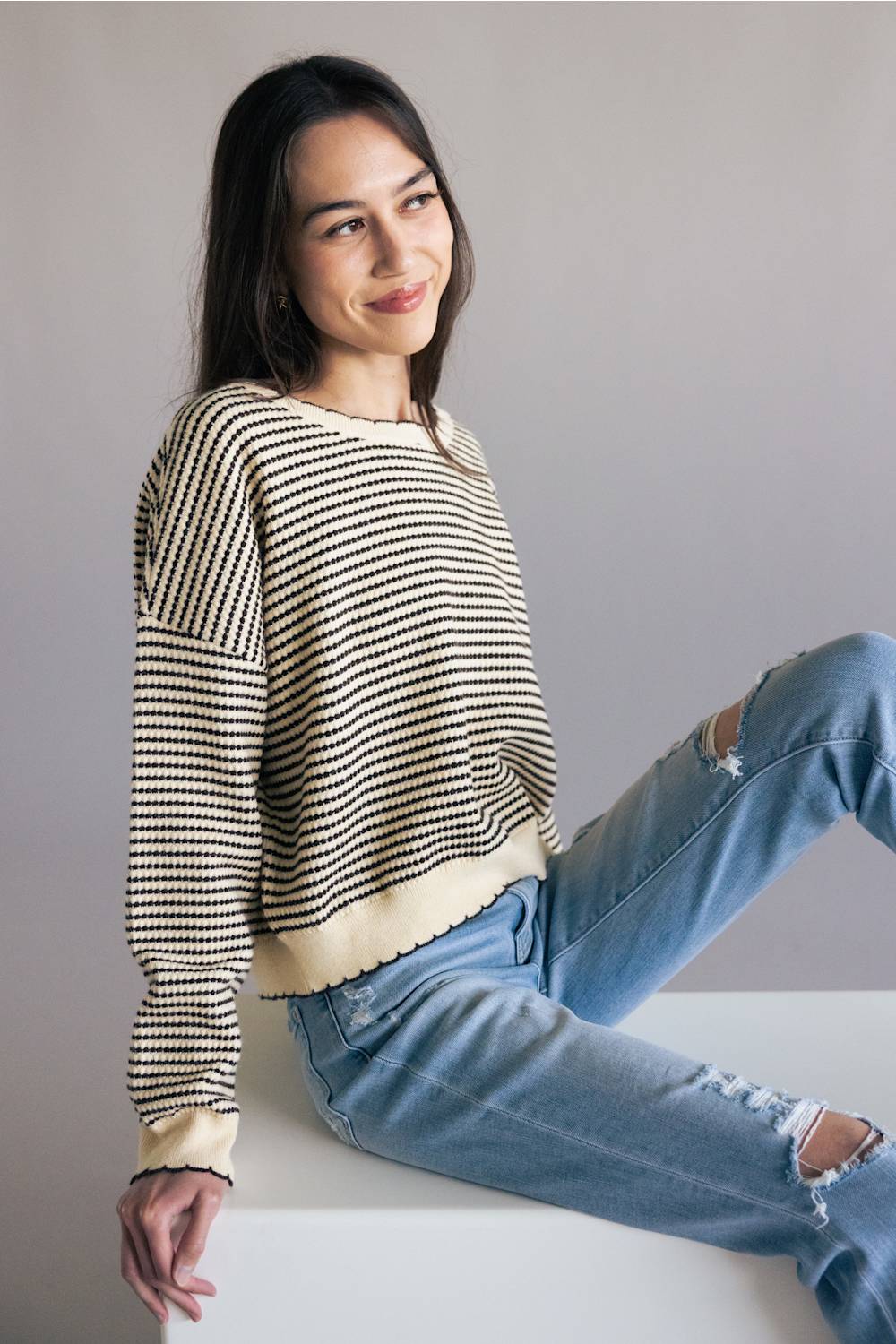 Illa Illa Striped Knit Top for Women in Natural/Brown | IM8563-NATURALBROWN