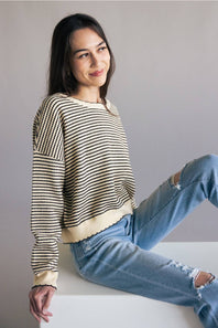 Illa Illa Striped Knit Top for Women in Natural/Brown | IM8563-NATURALBROWN
