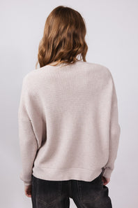Drop Shoulder Waffle Sweater for Women in Stone