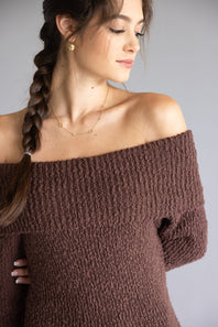 Illa Illa Off The Shoulder Knit Sweater Dress for Women in Brown
