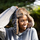 Faux Fur Trapper Hat for Women in Snowflake Black 