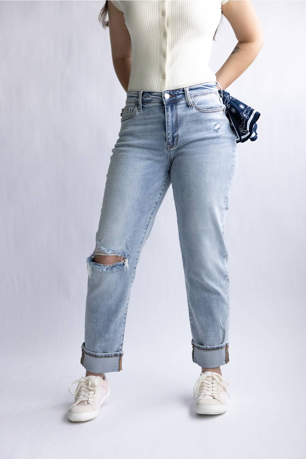 Judy Blue Mid Rise Bandana Boyfriend Jeans for Women