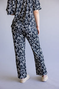 Bow Soft Pajama Set for Women in Black