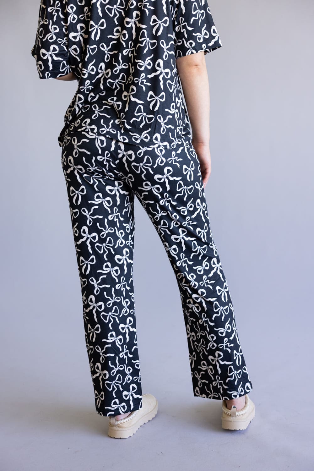 Bow Soft Pajama Set for Women in Black