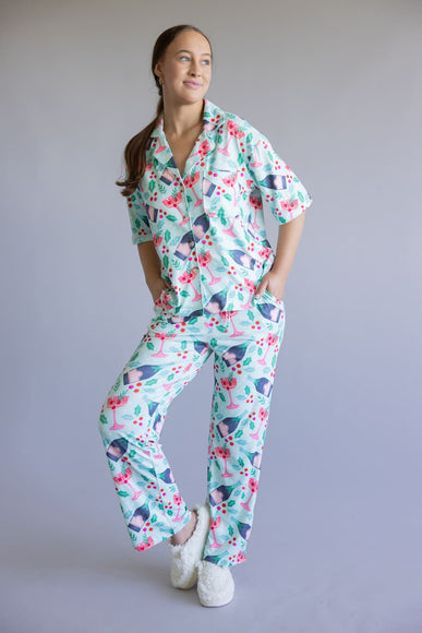 Mistletoe Champagne Soft Pajama Set for Women in Mint