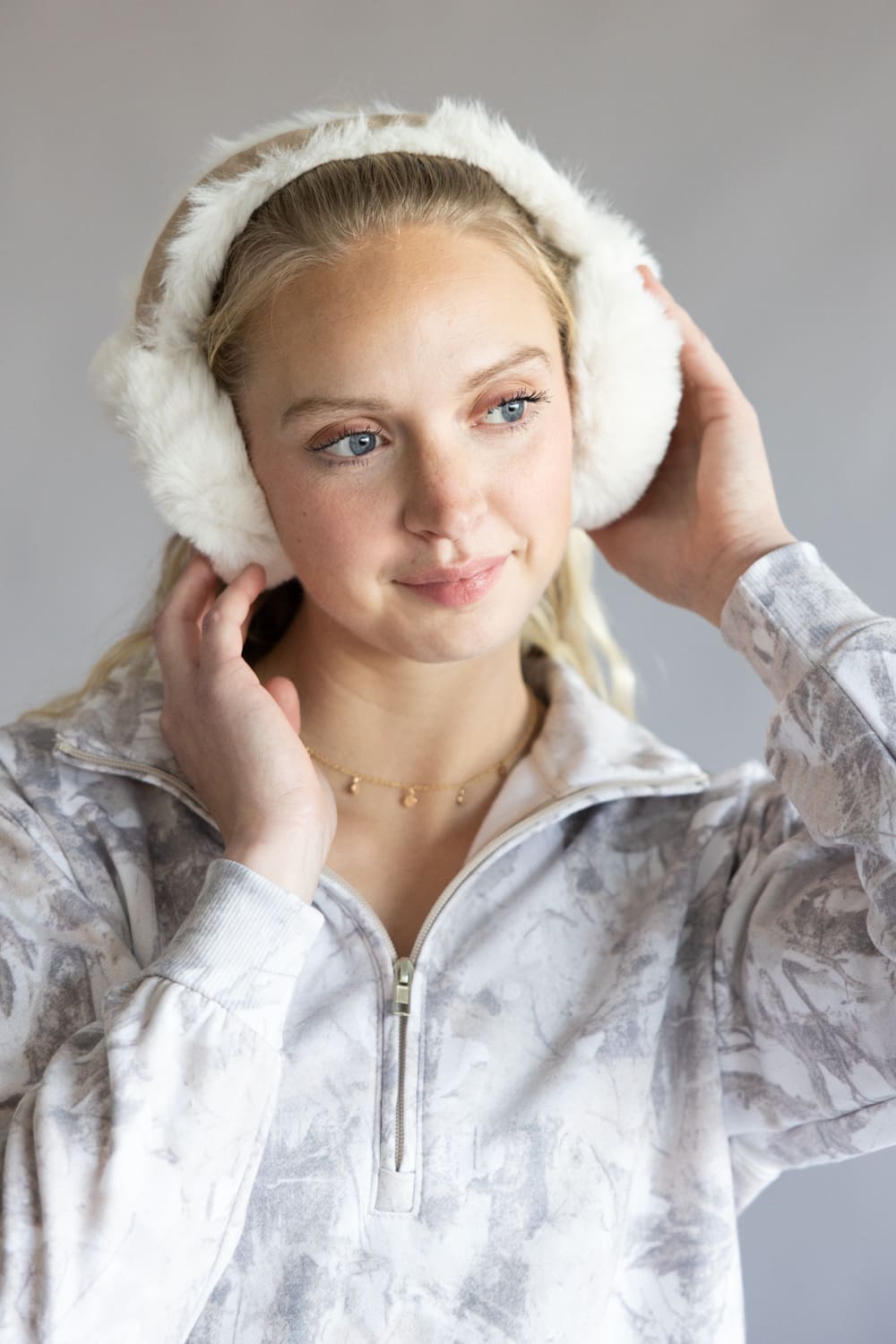 Sherpa Fur Earmuffs for Women in Taupe