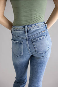 KanCan Embroidered Mid Rise Flare Jeans for Women