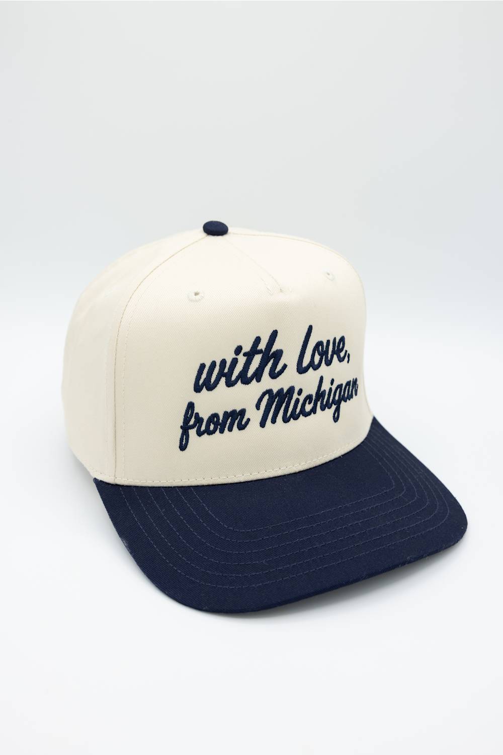Katydid Love Michigan Trucker Hat for Women in Navy/Tan