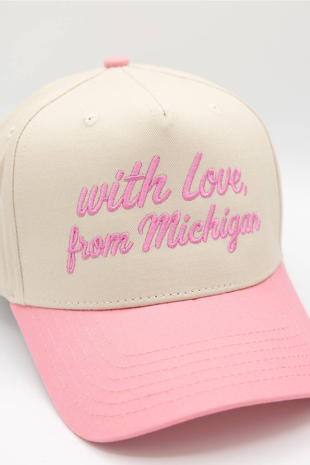 Katydid Love Michigan Trucker Hat for Women in Pink/Tan