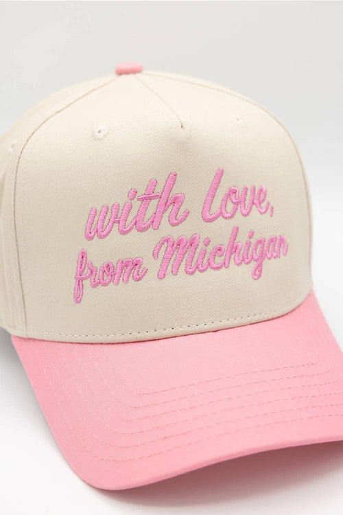 Katydid Love Michigan Trucker Hat for Women in Pink/Tan