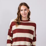 La Miel Striped Waffle Sweater for Women in Red Bean