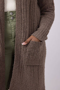 Ribbed Cardigan with Pockets for Women in Heather Mocha Bisque