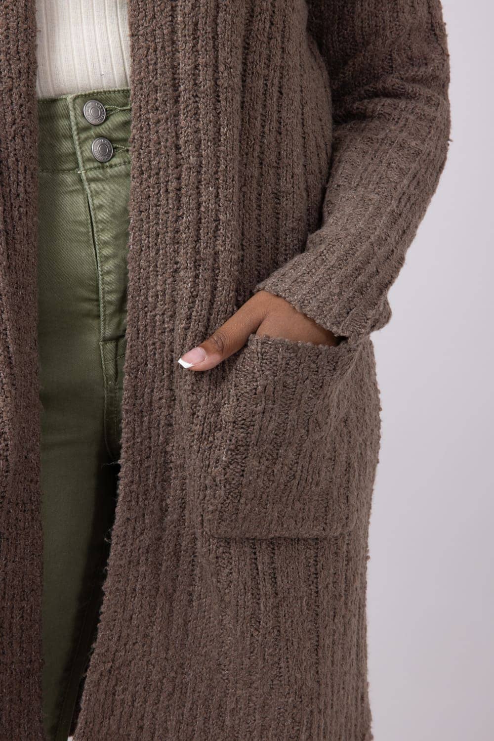 Ribbed Cardigan with Pockets for Women in Heather Mocha Bisque