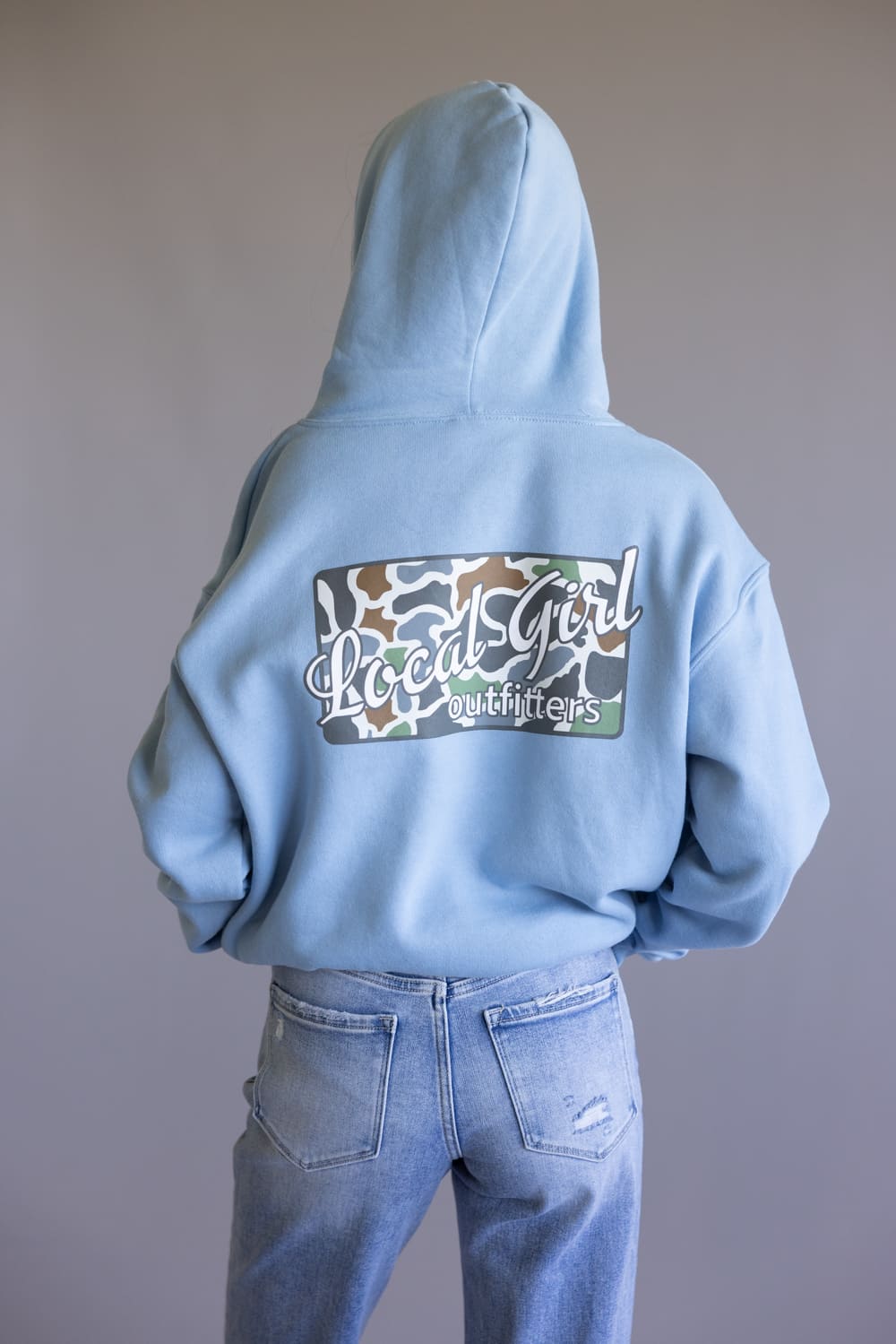 Local Girl Bluff Camo Plate Brushwood Hoodie for Women in Sky Blue