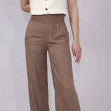 Love Tree Smocked Waist Linen Pants for Women in Mocha