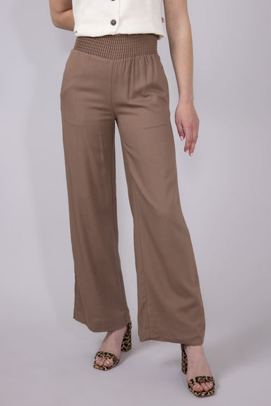 Love Tree Smocked Waist Linen Pants for Women in Mocha