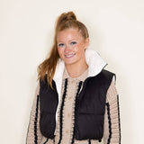 Love Tree Cropped Reversible Puffer Vest for Women in Black/White
