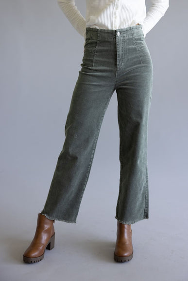 La Miel Mineral Wash Corduroy Pants for Women in Faded Olive