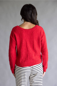 La Miel Reversible V-Neck Sweater for Women in Deep Red
