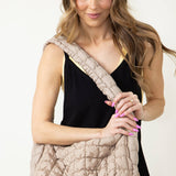 Large Carryall Quilted Puffer Bag for Women in Beige
