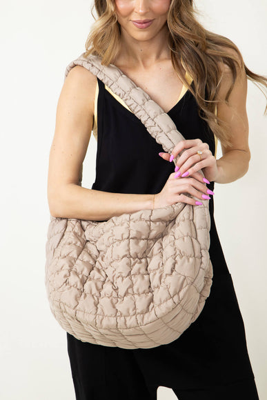 Large Carryall Quilted Puffer Bag for Women in Beige