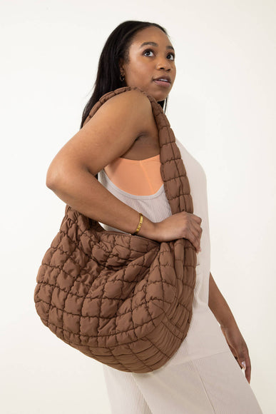 Large Carryall Quilted Puffer Bag for Women in Brown