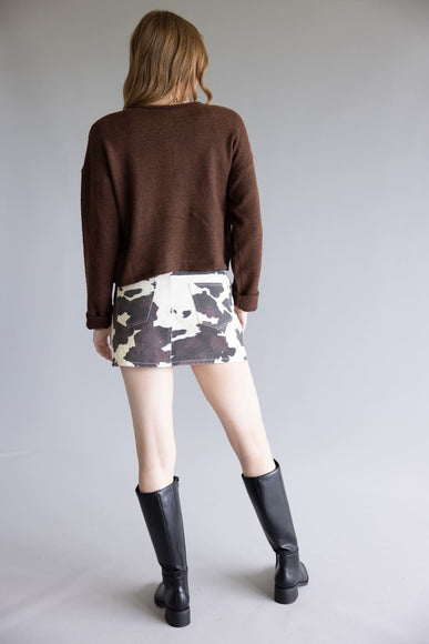 LeLis Cow Print Mini Skirt for Women in Cream/Brown