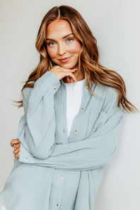 ACOA Clothing Oversized Gauze Boyfriend Shirt for Women in Blue