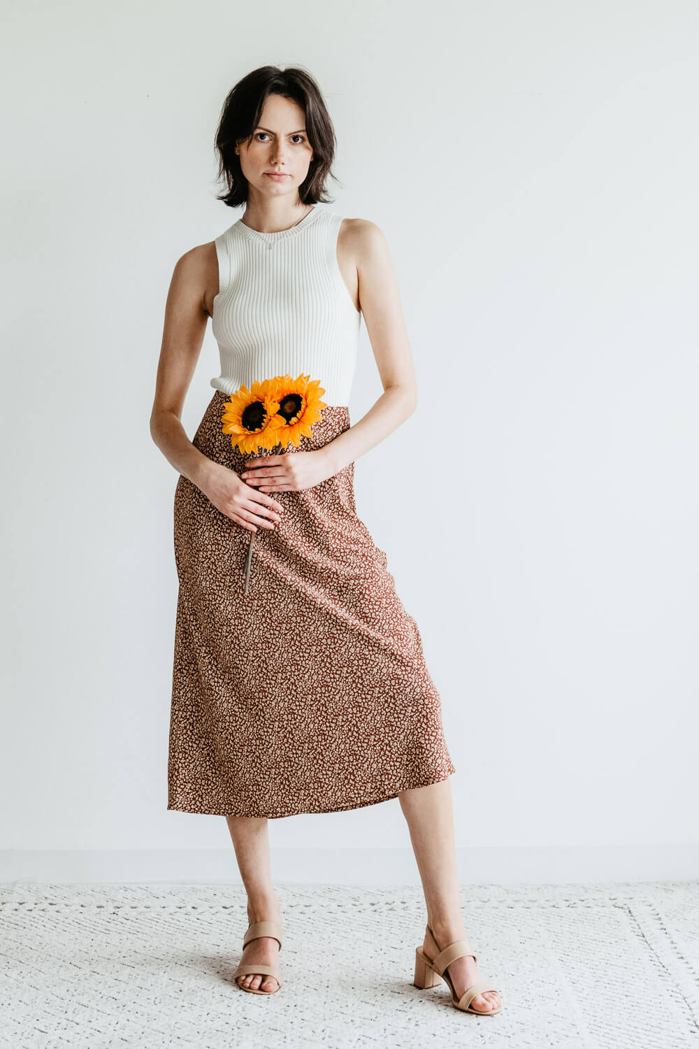Ditsy Floral Midi Skirt for Women in Brown | 71063-BROWN – Glik\'s