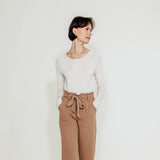 Crepe Tie Waist Pants for Women in Taupe