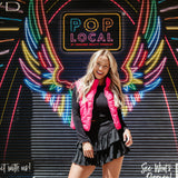 Love Tree Cropped Puffer Vest for Women in Fuchsia