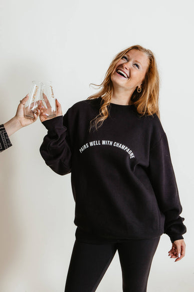 Pairs Well With Champagne Sweatshirt for Women in Black
