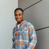 Mens Simply Southern Plaid Shacket Shirt for Men in Blue/Orange