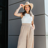 Dotted Smocked Waist Wide Leg Pants for Women in Taupe