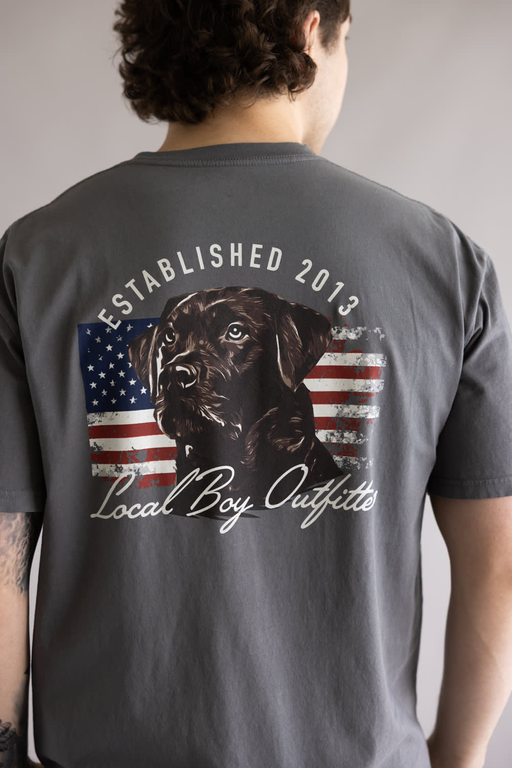 Local Boy Patriotic Pup T-Shirt for Men in Grey