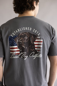 Local Boy Patriotic Pup T-Shirt for Men in Grey