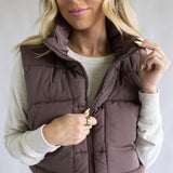 Love Tree Cropped Puffer Vest for Women in Espresso