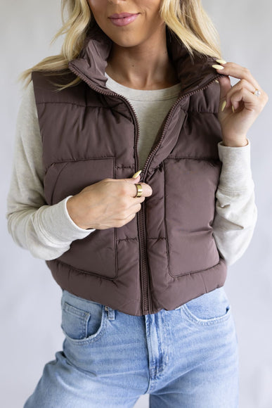 Love Tree Cropped Puffer Vest for Women in Espresso