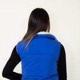 Love Tree Cropped Reversible Puffer Vest for Women in Blue/Beige