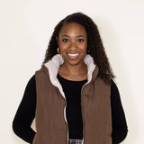 Love Tree Cropped Reversible Puffer Vest for Women in Cocoa Brown