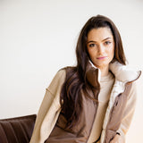 Love Tree Cropped Reversible Puffer Vest for Women in Cocoa/Brown
