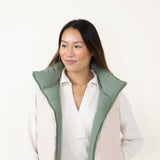 Love Tree Cropped Reversible Puffer Vest for Women in Olive/Beige