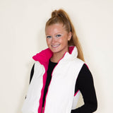 Love Tree Cropped Reversible Puffer Vest for Women in White/Fuchsia