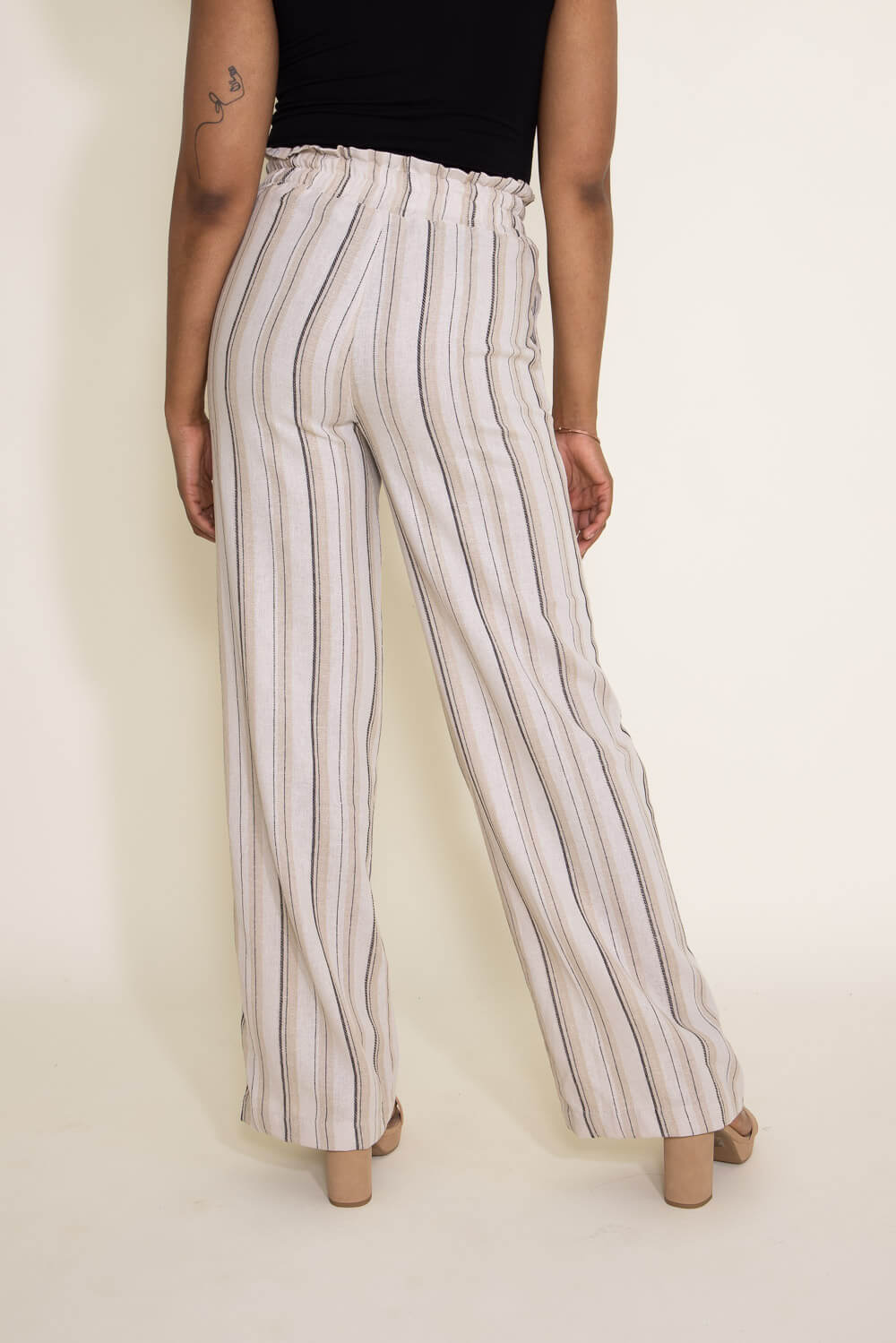 Love Tree Linen Striped Beach Pants for Women in Cream