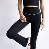 Love Tree Piping Detail Flare Leggings for Women in Black